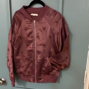 Honey Punch Burgundy Star Bomber Jacket
